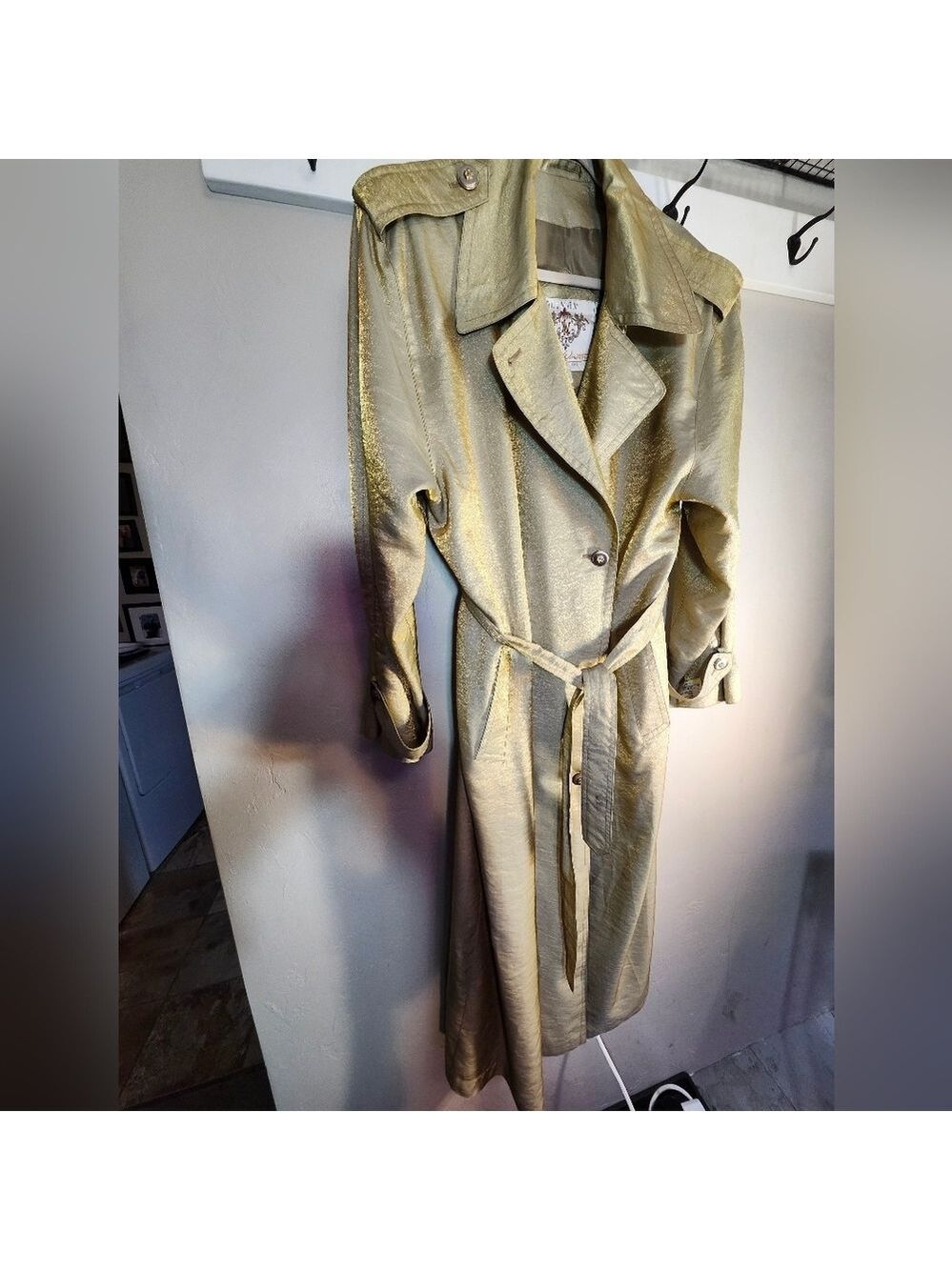 Laura Winston Gold Metalic Vintage Maxi Trench Coat Sz 14 - Picture 3 of 16